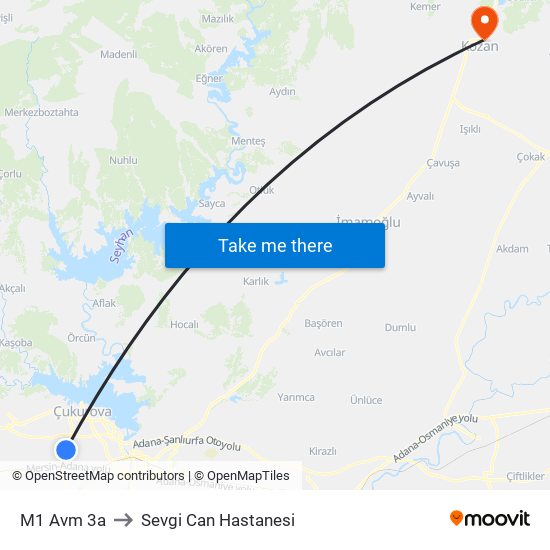 M1 Avm 3a to Sevgi Can Hastanesi map