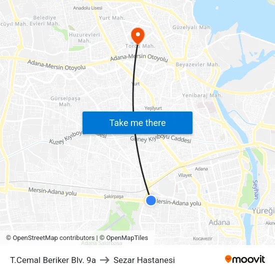 T.Cemal Beriker Blv. 9a to Sezar Hastanesi map