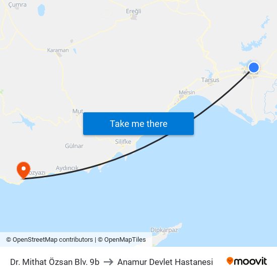 Dr. Mithat Özsan Blv. 9b to Anamur Devlet Hastanesi map