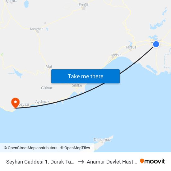 Seyhan Caddesi 1. Durak Taşköprü to Anamur Devlet Hastanesi map