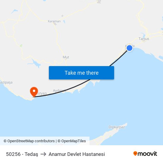 50256 - Tedaş to Anamur Devlet Hastanesi map