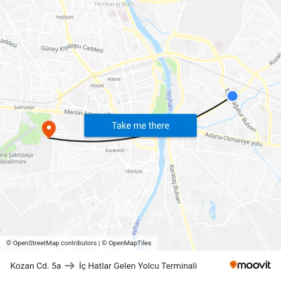 Kozan Cd. 5a to İç Hatlar Gelen Yolcu Terminali map