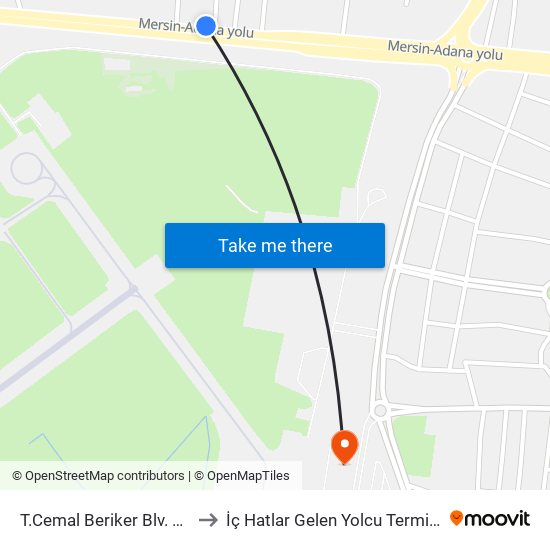 T.Cemal Beriker Blv. 10a to İç Hatlar Gelen Yolcu Terminali map