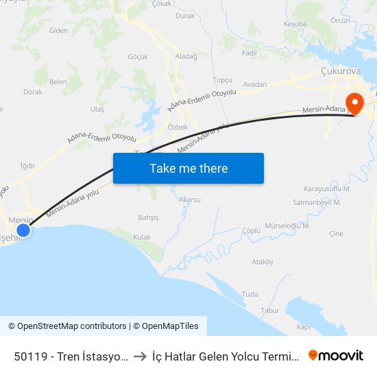 50119 - Tren İstasyonu to İç Hatlar Gelen Yolcu Terminali map