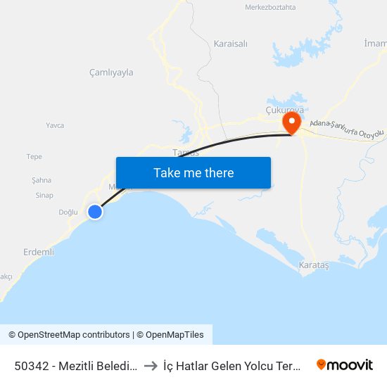 50342 - Mezitli Belediyesi to İç Hatlar Gelen Yolcu Terminali map
