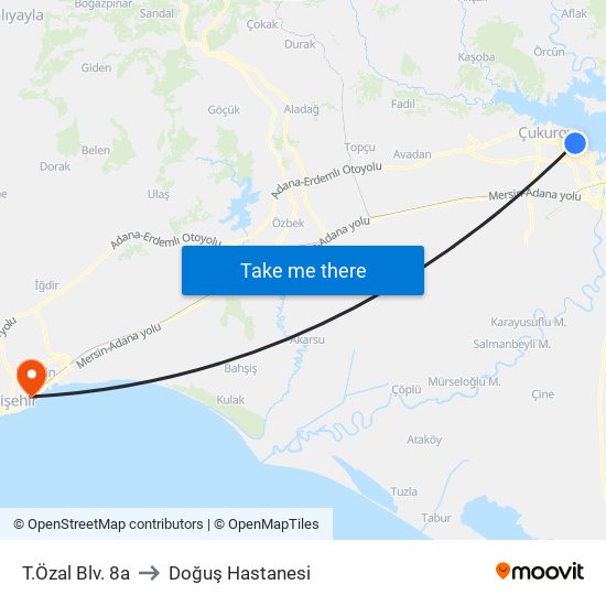 T.Özal Blv. 8a to Doğuş Hastanesi map