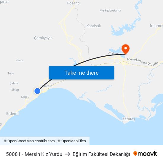 50081 - Mersin Kız Yurdu to Eğitim Fakültesi Dekanlığı map