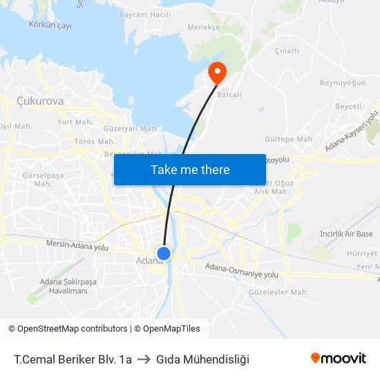 T.Cemal Beriker Blv. 1a to Gıda Mühendisliği map