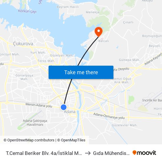 T.Cemal Beriker Blv. 4a/İstiklal Metro to Gıda Mühendisliği map
