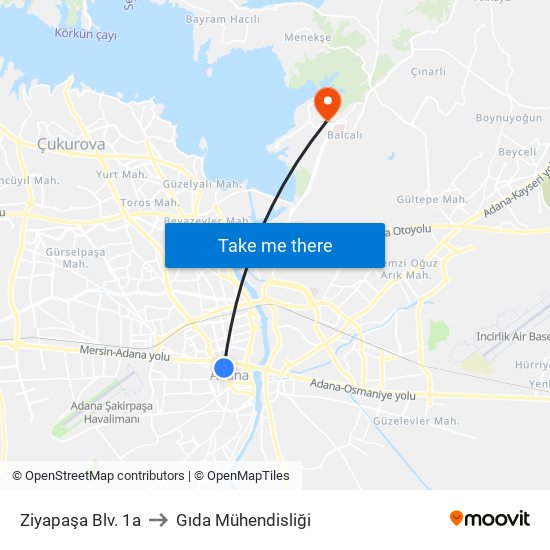 Ziyapaşa Blv. 1a to Gıda Mühendisliği map