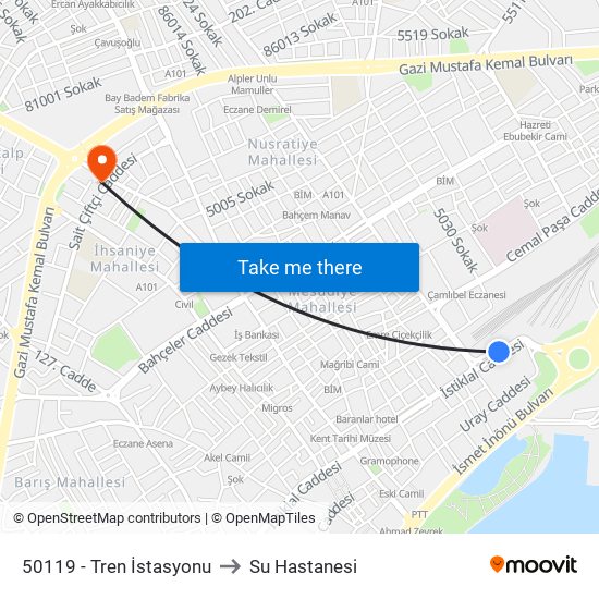50119 - Tren İstasyonu to Su Hastanesi map