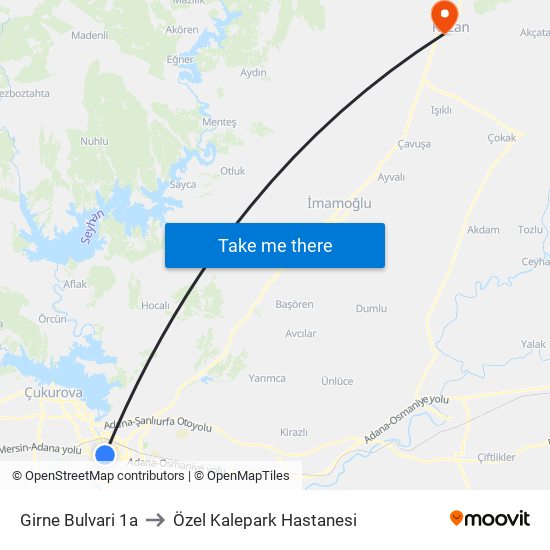 Girne Bulvari 1a to Özel Kalepark Hastanesi map
