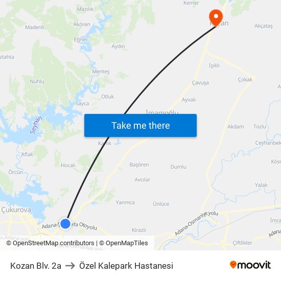 Kozan Blv. 2a to Özel Kalepark Hastanesi map