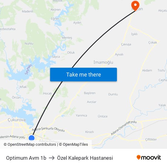 Optimum Avm 1b to Özel Kalepark Hastanesi map