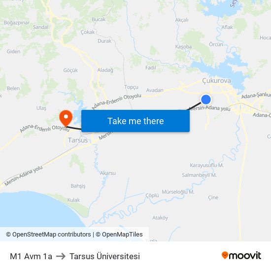 M1 Avm 1a to Tarsus Üniversitesi map