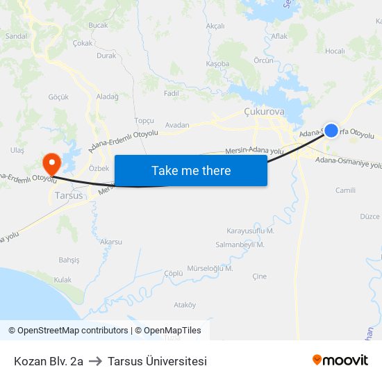 Kozan Blv. 2a to Tarsus Üniversitesi map