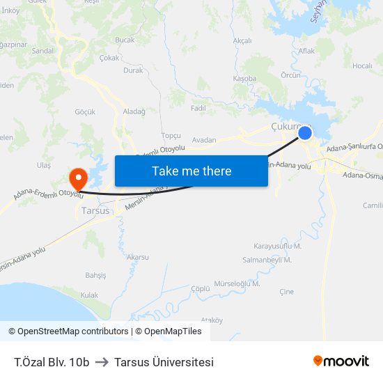 T.Özal Blv. 10b to Tarsus Üniversitesi map