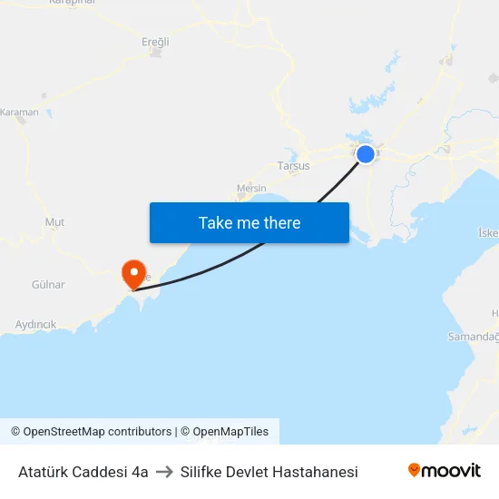 Atatürk Caddesi 4a to Silifke Devlet Hastahanesi map