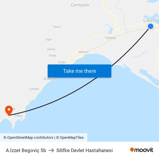 A.İzzet Begoviç 5b to Silifke Devlet Hastahanesi map