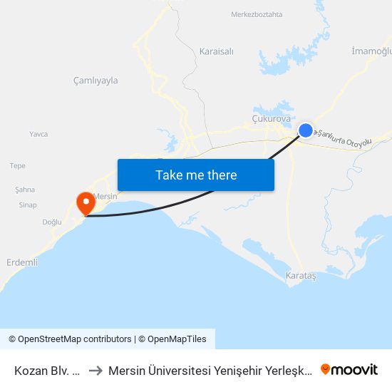 Kozan Blv. 2a to Mersin Üniversitesi Yenişehir Yerleşkesi map