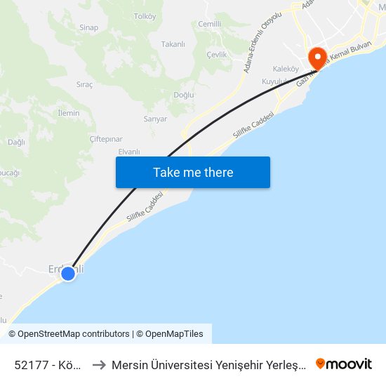 52177 - Köprü to Mersin Üniversitesi Yenişehir Yerleşkesi map