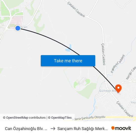 Can Özşahinoğlu Blv. 1b to Sarıçam Ruh Sağlığı Merkezi map