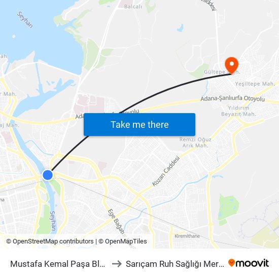 Mustafa Kemal Paşa Blv. 7b to Sarıçam Ruh Sağlığı Merkezi map