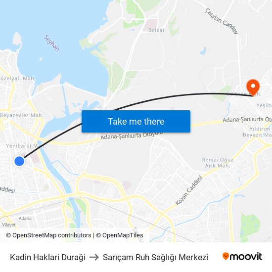 Kadin Haklari Duraği to Sarıçam Ruh Sağlığı Merkezi map