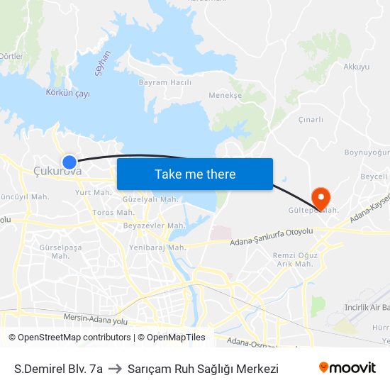S.Demirel Blv. 7a to Sarıçam Ruh Sağlığı Merkezi map
