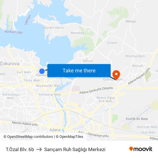 T.Özal Blv. 6b to Sarıçam Ruh Sağlığı Merkezi map