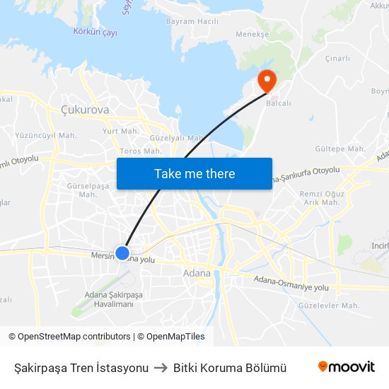 Şakirpaşa Tren İstasyonu to Bitki Koruma Bölümü map