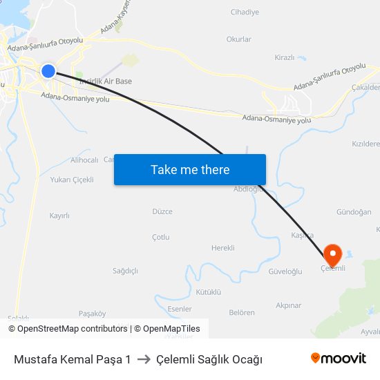 Mustafa Kemal Paşa 1 to Çelemli Sağlık Ocağı map