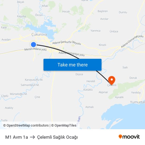 M1 Avm 1a to Çelemli Sağlık Ocağı map