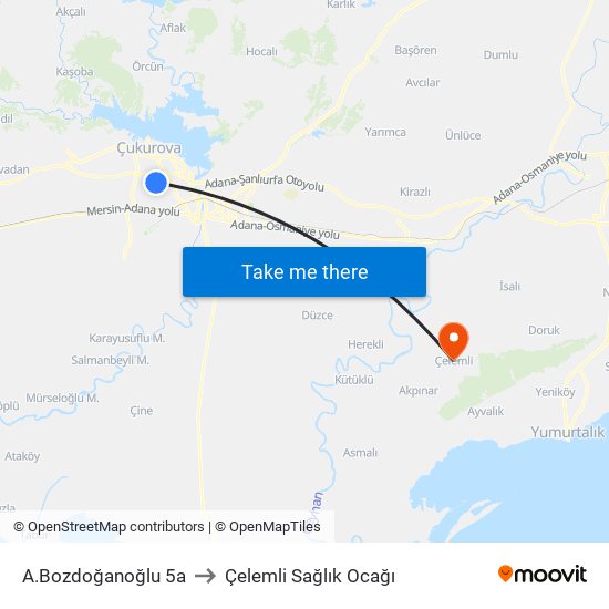 A.Bozdoğanoğlu 5a to Çelemli Sağlık Ocağı map