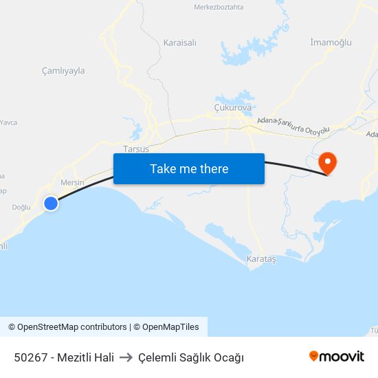 50267 - Mezitli Hali to Çelemli Sağlık Ocağı map
