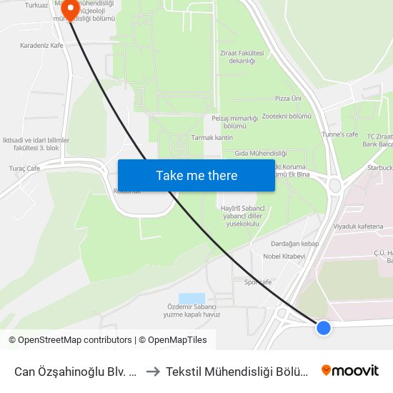 Can Özşahinoğlu Blv. 1a to Tekstil Mühendisliği Bölümü map
