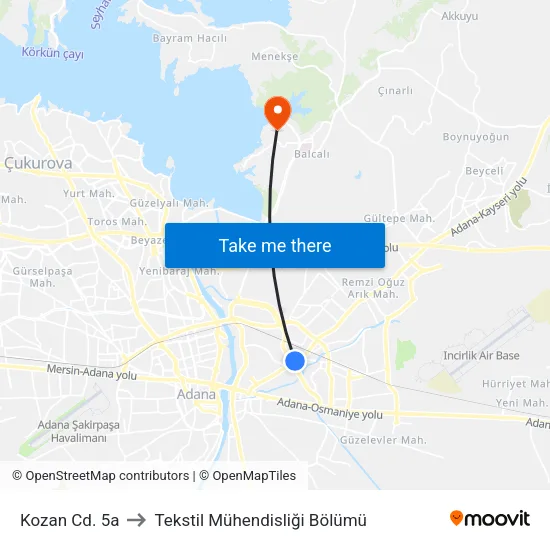Kozan Cd. 5a to Tekstil Mühendisliği Bölümü map