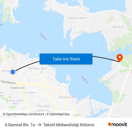 S.Demirel Blv. 7a to Tekstil Mühendisliği Bölümü map