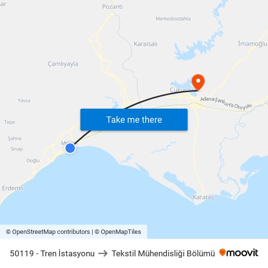 50119 - Tren İstasyonu to Tekstil Mühendisliği Bölümü map