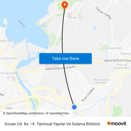 Kozan Cd. 8a to Tarımsal Yapılar Ve Sulama Bölümü map