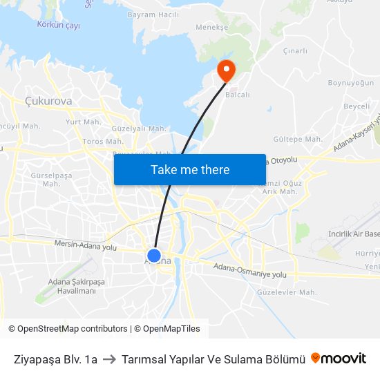 Ziyapaşa Blv. 1a to Tarımsal Yapılar Ve Sulama Bölümü map