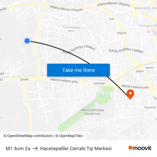 M1 Avm 2a to Hacetepeliler Cerrahi Tıp Merkezi map