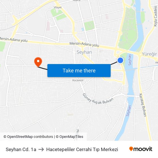 Seyhan Cd. 1a to Hacetepeliler Cerrahi Tıp Merkezi map