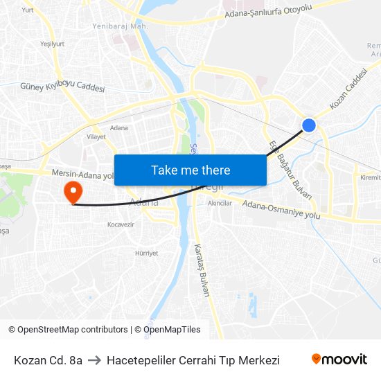 Kozan Cd. 8a to Hacetepeliler Cerrahi Tıp Merkezi map