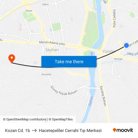 Kozan Cd. 1b to Hacetepeliler Cerrahi Tıp Merkezi map