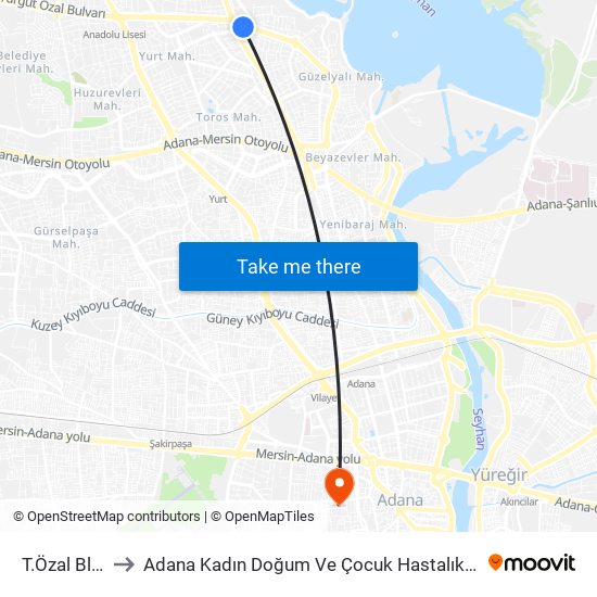 T.Özal Blv. 9b to Adana Kadın Doğum Ve Çocuk Hastalıkları Hastanesi map