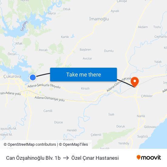 Can Özşahinoğlu Blv. 1b to Özel Çınar Hastanesi map