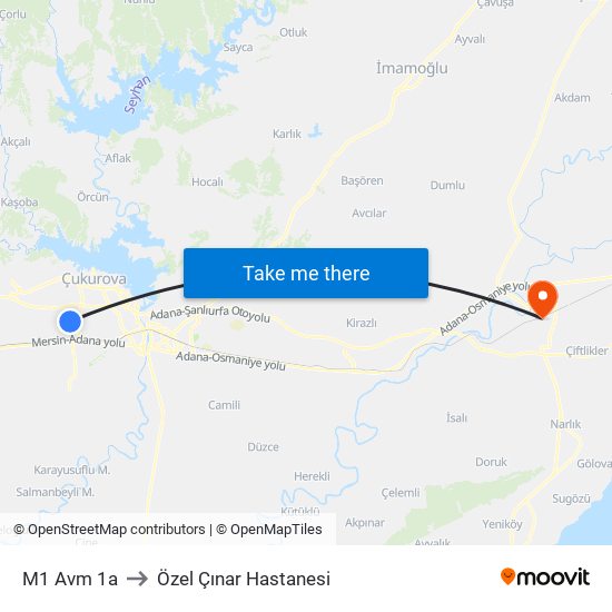 M1 Avm 1a to Özel Çınar Hastanesi map