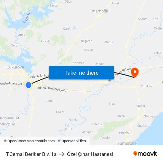 T.Cemal Beriker Blv. 1a to Özel Çınar Hastanesi map