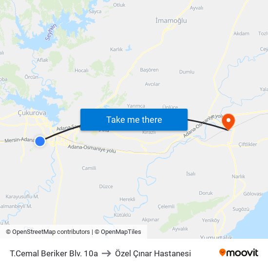 T.Cemal Beriker Blv. 10a to Özel Çınar Hastanesi map